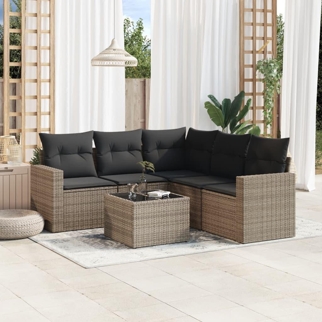 Sofasæt Til Haven 5 Dele Med Hynder Polyrattan - Grå / Med bord