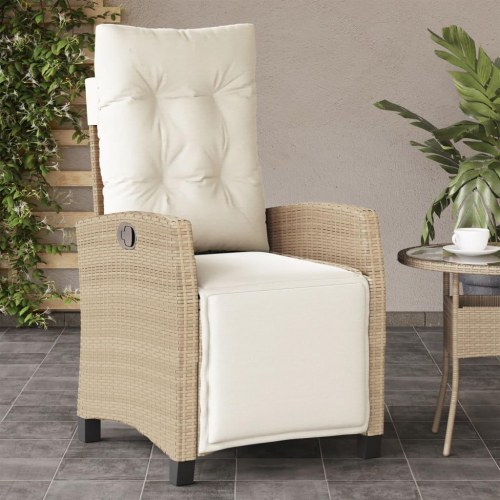 Havestol med lænefunktion og fodstøtte i polyrattan - beige