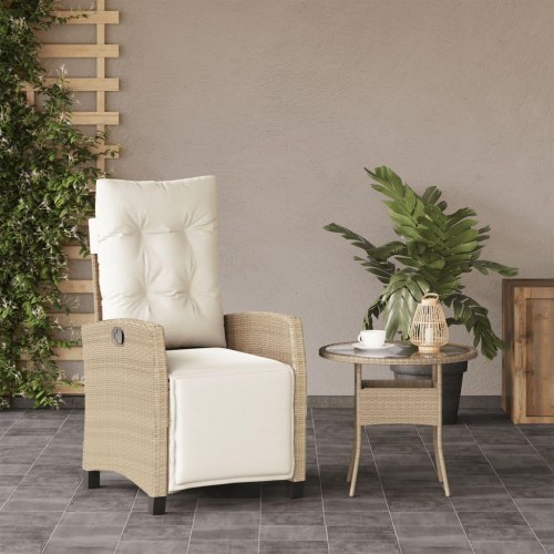 Havestol med lænefunktion og fodstøtte i polyrattan - beige