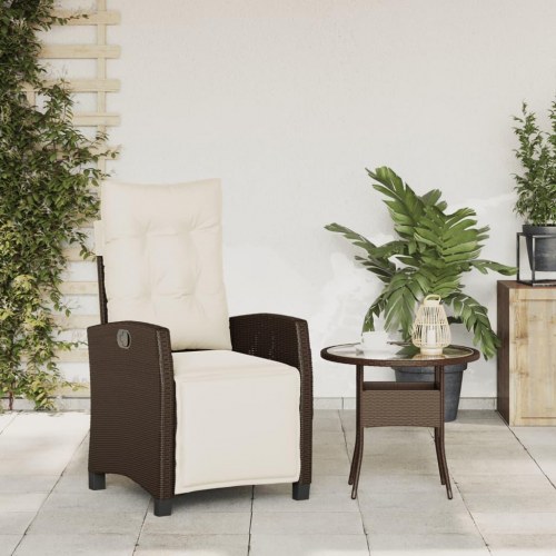 Havestol med lænefunktion og fodstøtte - polyrattan, brun