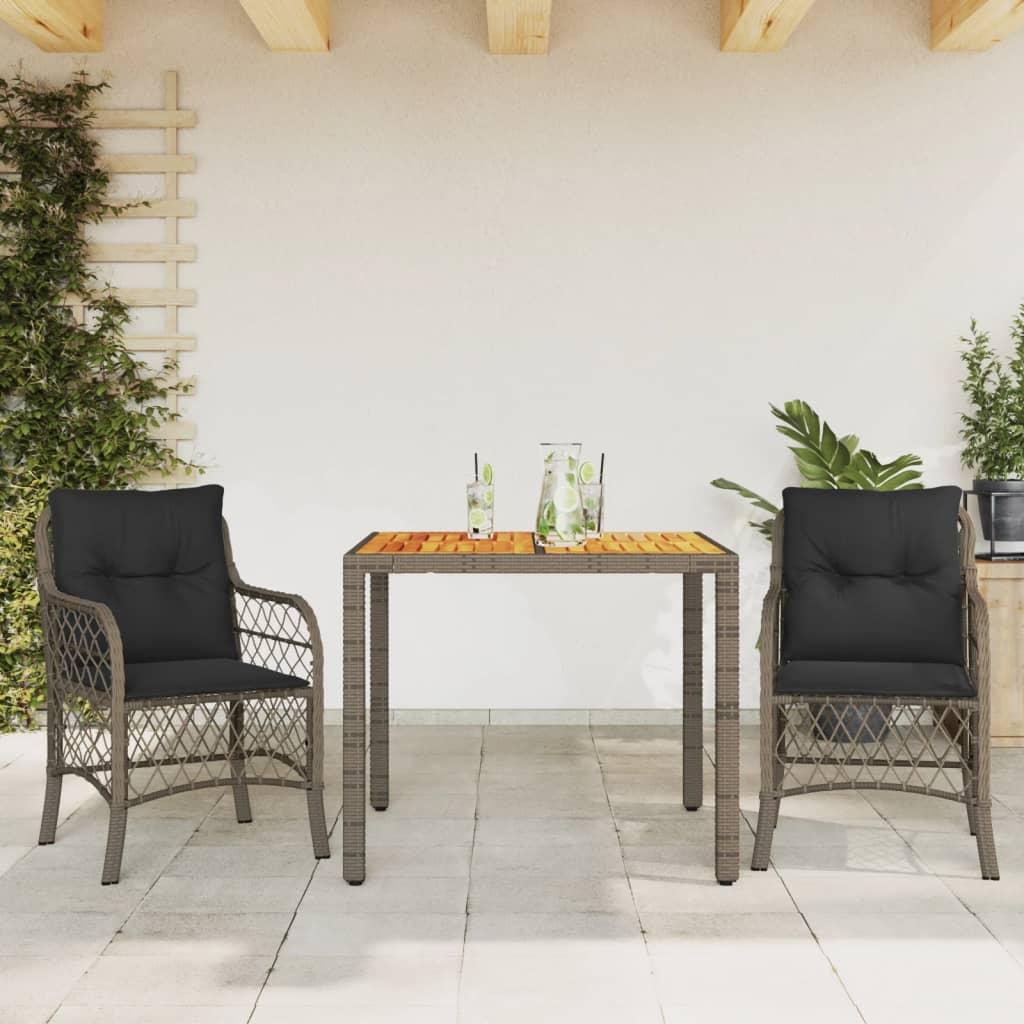 Bistrosæt Til Haven 3 Dele Med Hynder Polyrattan - 2 / Grå / 90 cm bordlængde