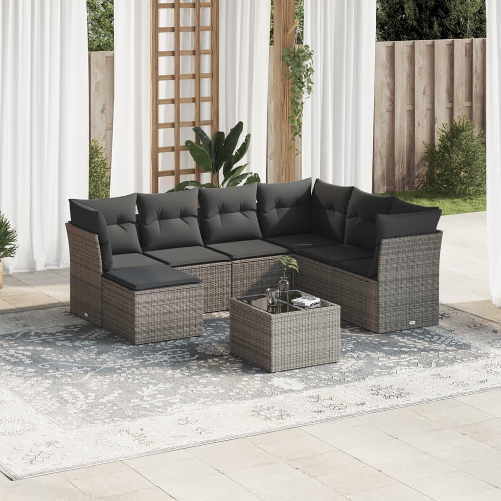 Sofasæt Til Haven 7 Dele Med Hynder Polyrattan - Grå / Med bord