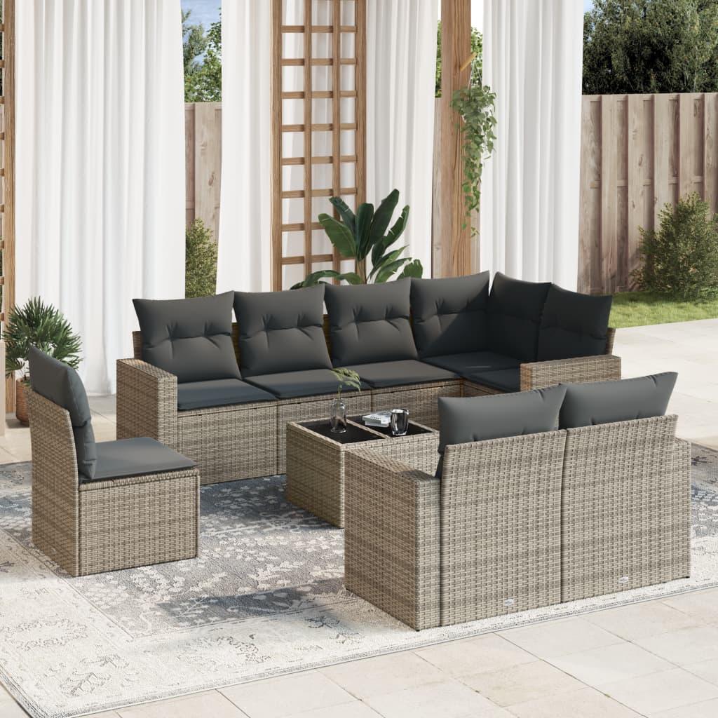 Sofasæt Til Haven 9 Dele Med Hynder Polyrattan - Grå / Med bord