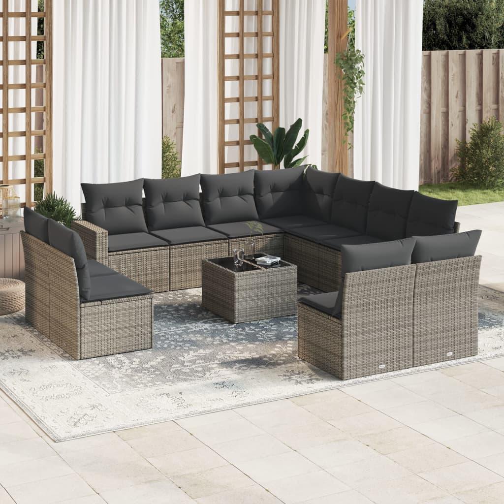 Sofasæt Til Haven 11 Dele Med Hynder Polyrattan Beige - Grå / Med bord