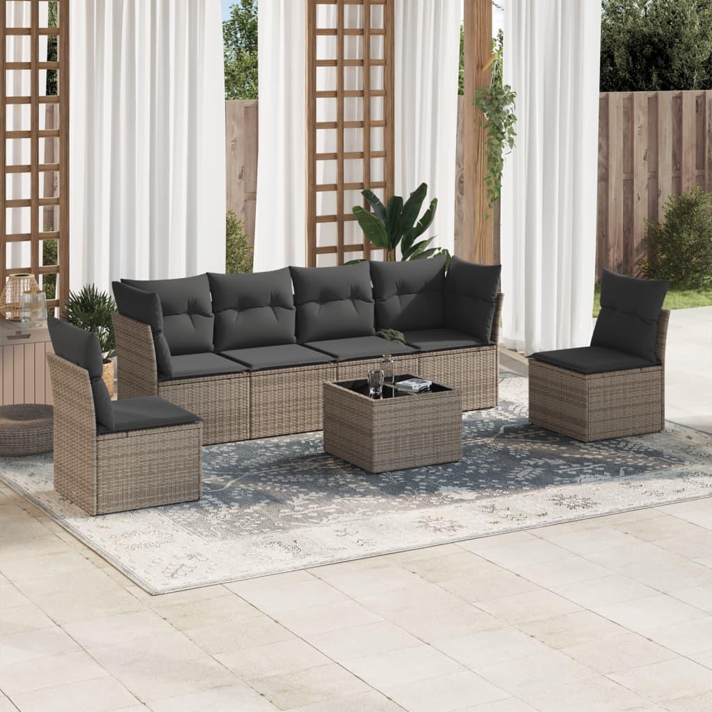 Sofasæt Til Haven 6 Dele Med Hynder Polyrattan Beige - Grå / Med bord
