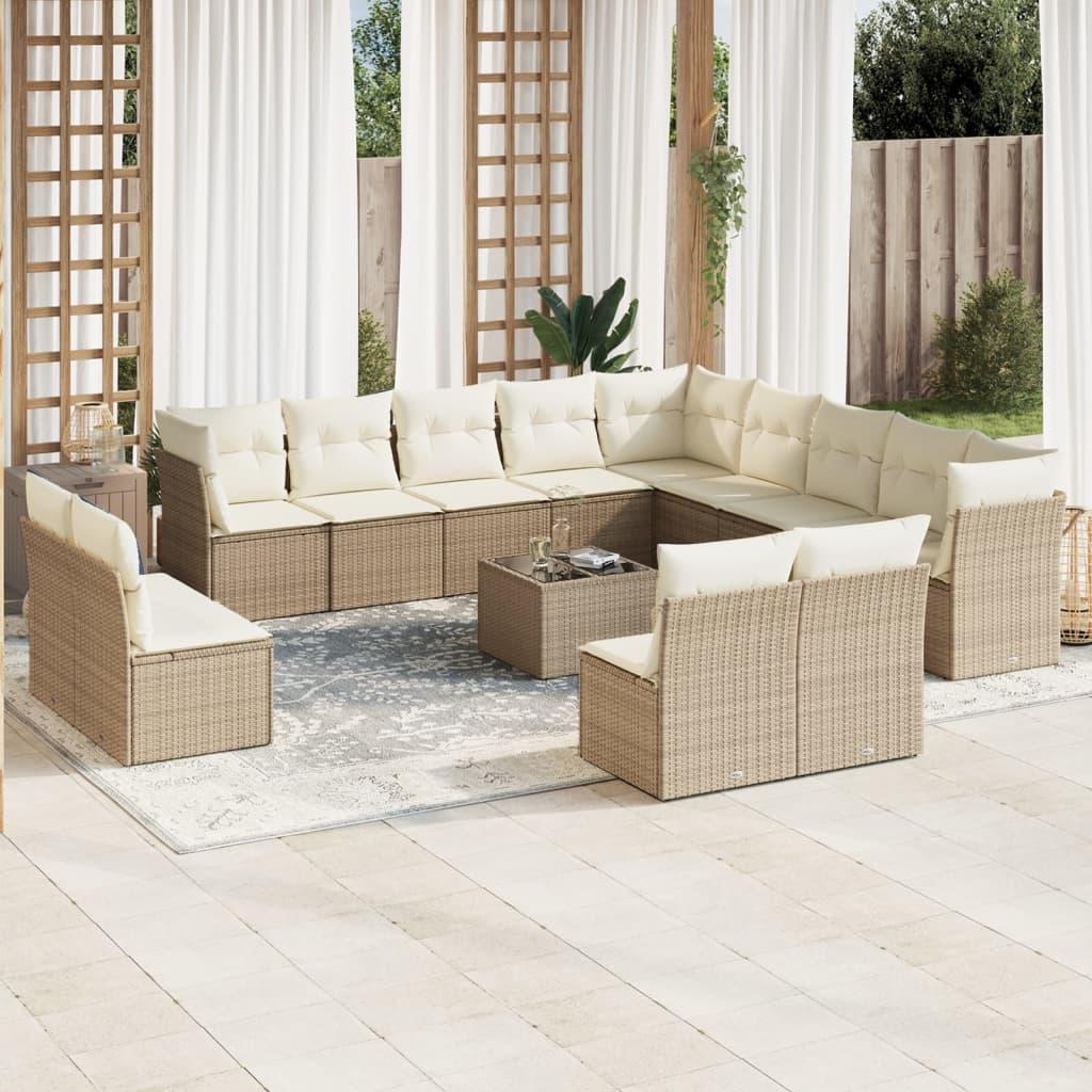 Sofasæt Til Haven 13 Dele Med Hynder Polyrattan - beige og cremefarvet / Med bord