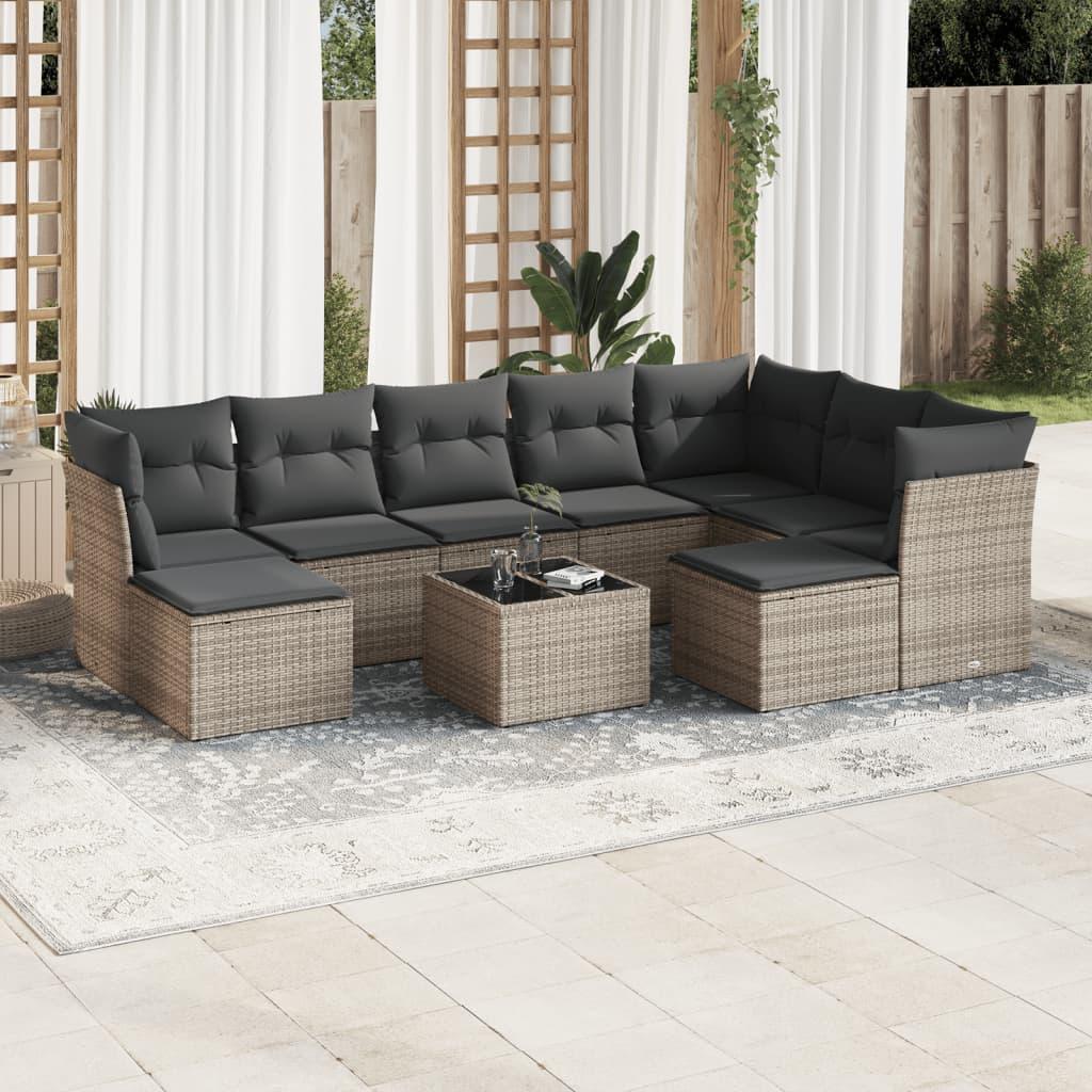 Sofasæt Til Haven 9 Dele Med Hynder Polyrattan - Grå / Med bord