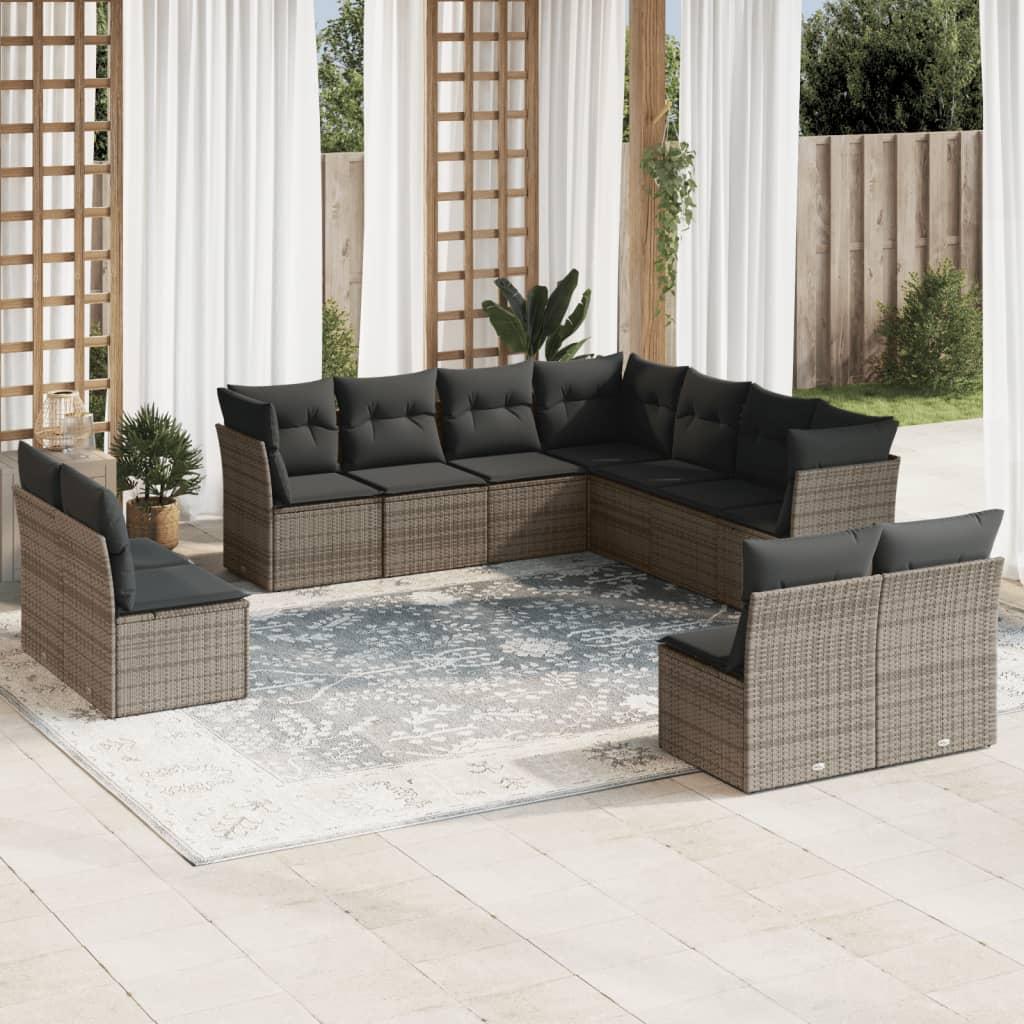 Sofasæt Til Haven 11 Dele Med Hynder Polyrattan - Grå / Uden bord