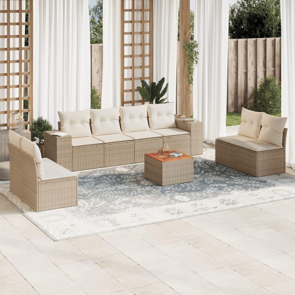 Sofasæt Til Haven 9 Dele Med Hynder Polyrattan Beige - beige og cremefarvet