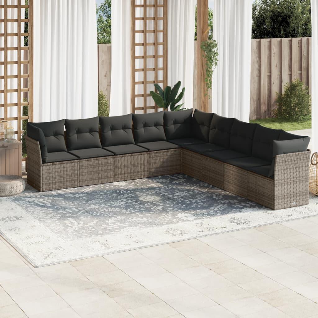 Sofasæt Til Haven 9 Dele Med Hynder Polyrattan Sort - Grå / Uden bord
