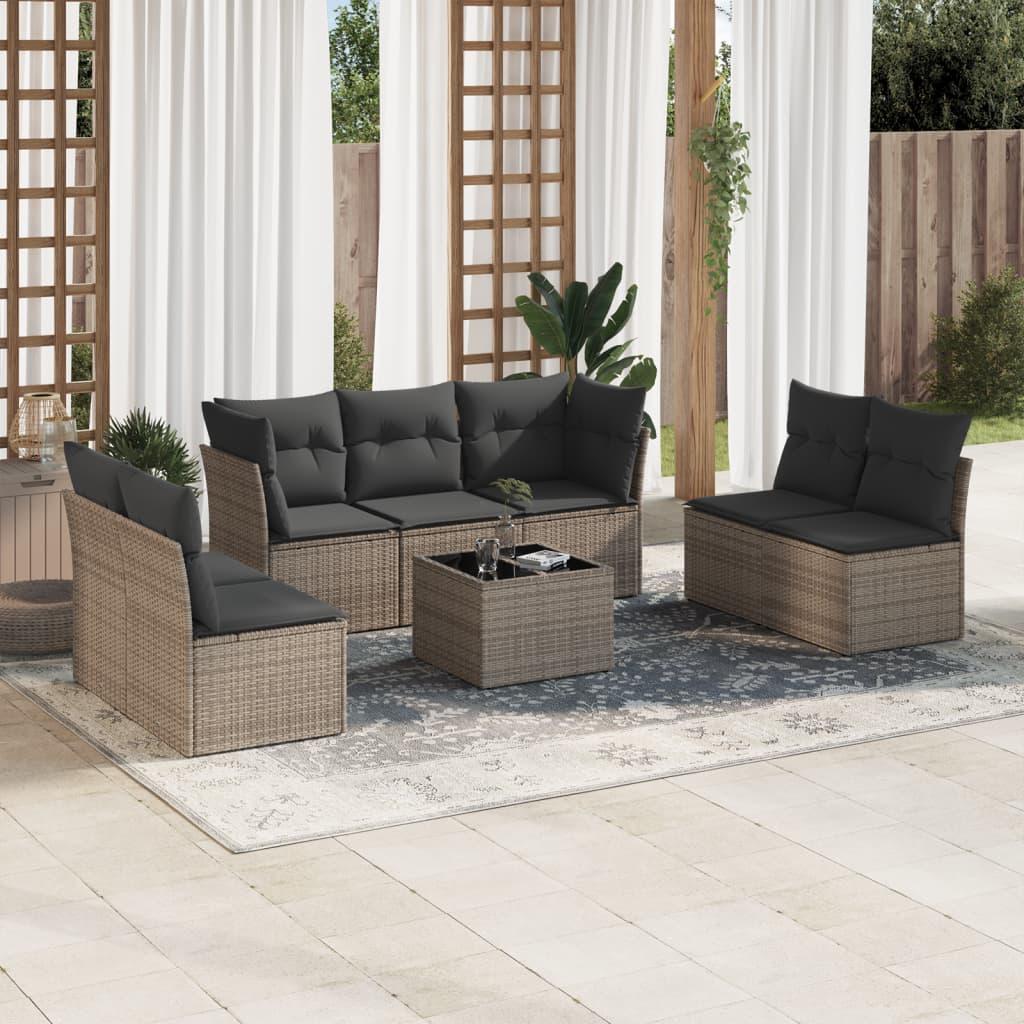 Sofasæt Til Haven 7 Dele Med Hynder Polyrattan Beige - Grå / Med bord