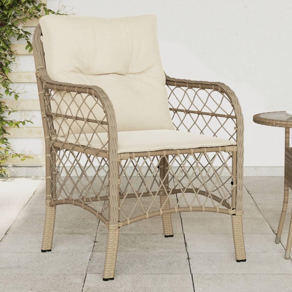 Havestole med hynder 2 stk. polyrattan beige billede