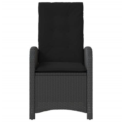 Havestol med hynder justerbart ryglæn polyrattan sort