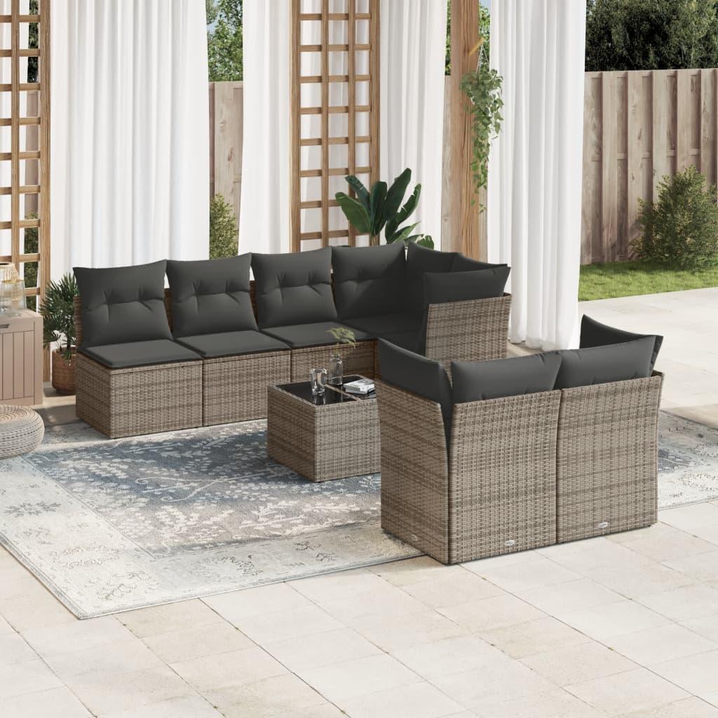 Sofasæt Til Haven 8 Dele Med Hynder Polyrattan Beige - Grå / 3x midterdel 4x hjørnedel bord