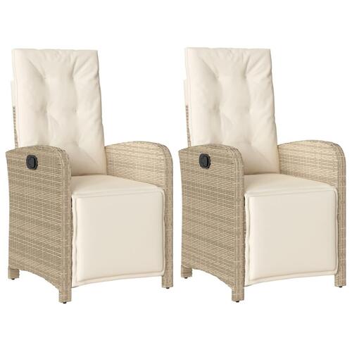 Havestole 2 stk. med lænefunktion og fodstøtte polyrattan beige
