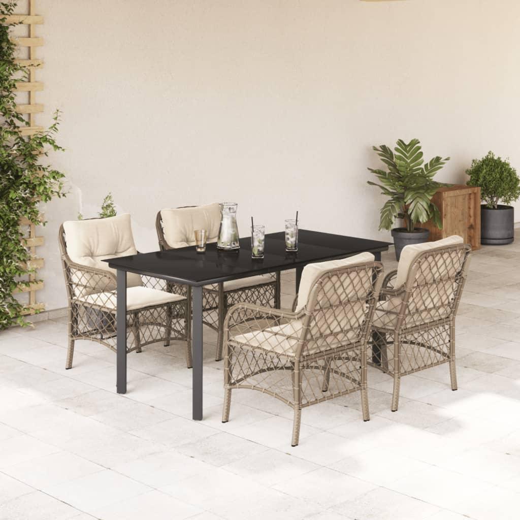 Bistrosæt til Haven 3 Dele med Hynder Polyrattan Beige - 160 cm bordlængde / Rundt ben / 4