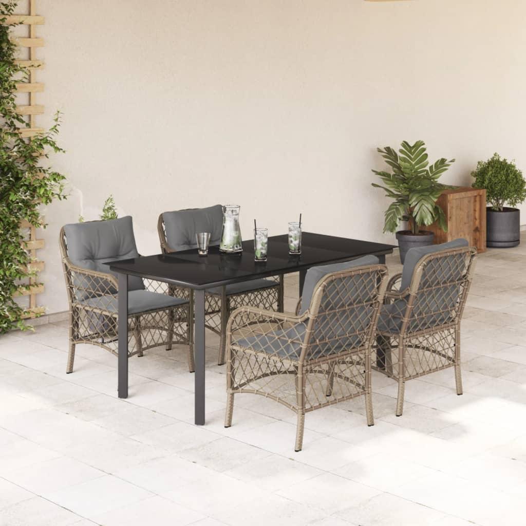 Spisebordssæt Til Haven 5 Dele Med Hynder Polyrattan Beige - 4 / Rundt ben / 160 cm bordlængde