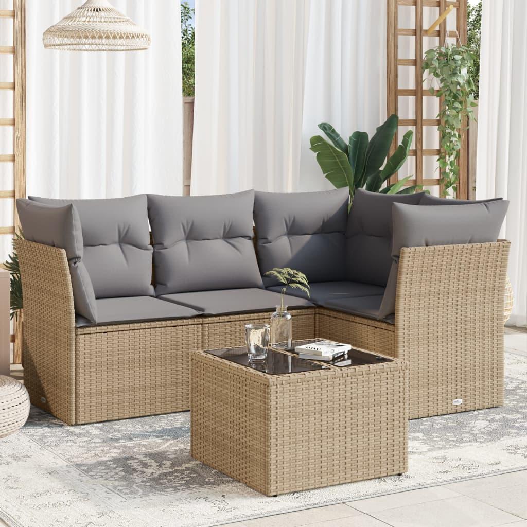 Sofasæt Til Haven 4 Dele Med Hynder Polyrattan - beige og grå / Med bord