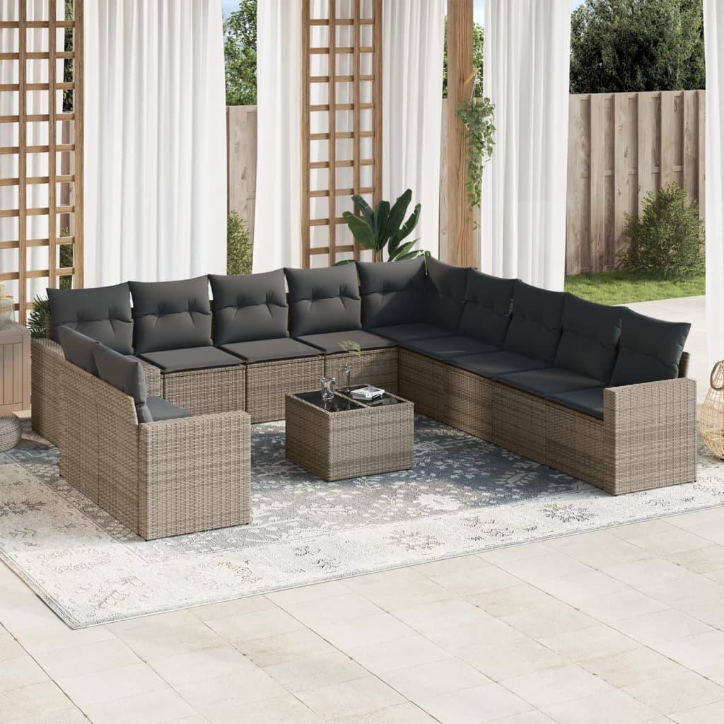 Sofasæt Til Haven 12 Dele Med Hynder Polyrattan Beige - Grå / Med bord