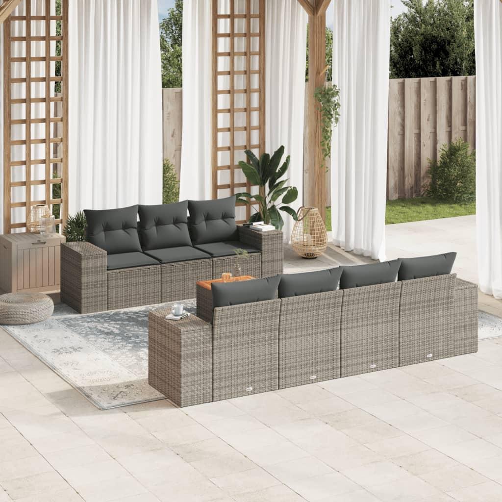 Sofasæt Til Haven 8 Dele Med Hynder Polyrattan Beige - Grå
