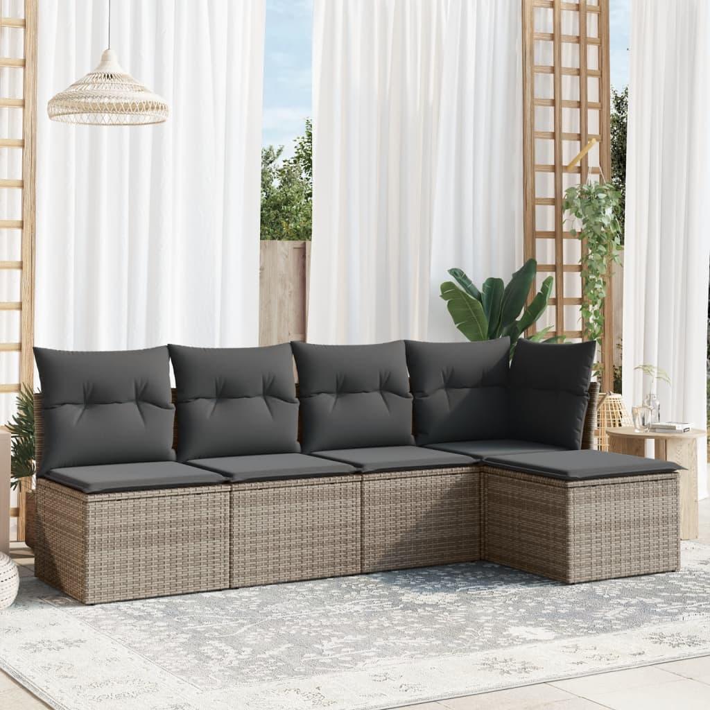 Sofasæt Til Haven 6 Dele Med Hynder Polyrattan - Grå / Uden bord