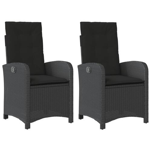 Havestole med hynder 2 stk. justerbart ryglæn polyrattan sort