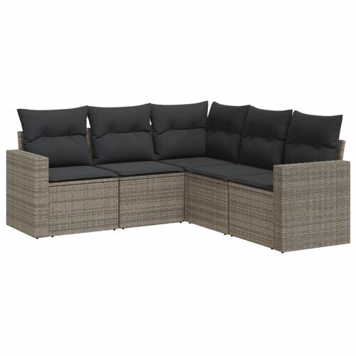 Sofasæt 5 dele med hynder polyrattan grå