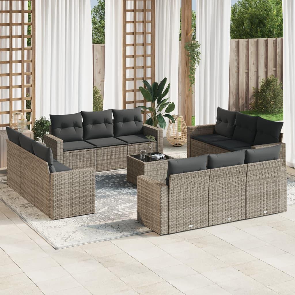 Sofasæt Til Haven 13 Dele Med Hynder Polyrattan - Grå / Med bord