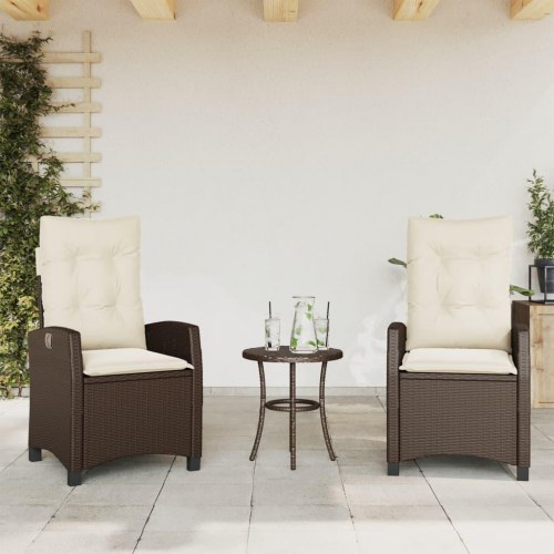 Havestole 2 stk. med lænefunktion og hynder - polyrattan, brun