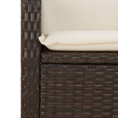 Havestole 2 stk. med lænefunktion og hynder - polyrattan, brun