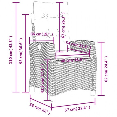 Havestole 2 stk. med lænefunktion og hynder - polyrattan, brun