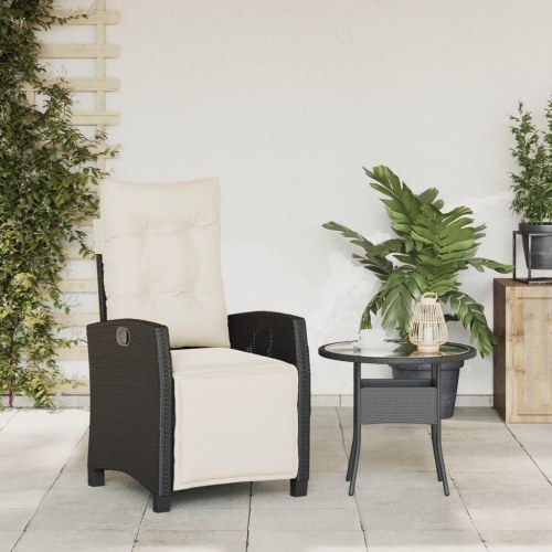 Havestol med justerbart ryglæn og fodstøtte i polyrattan - sort