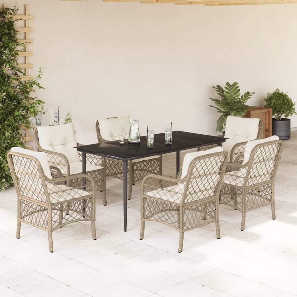 Bistrosæt Til Haven 3 Dele Med Hynder Polyrattan - 160 cm bordlængde / Skarpt ben / 6