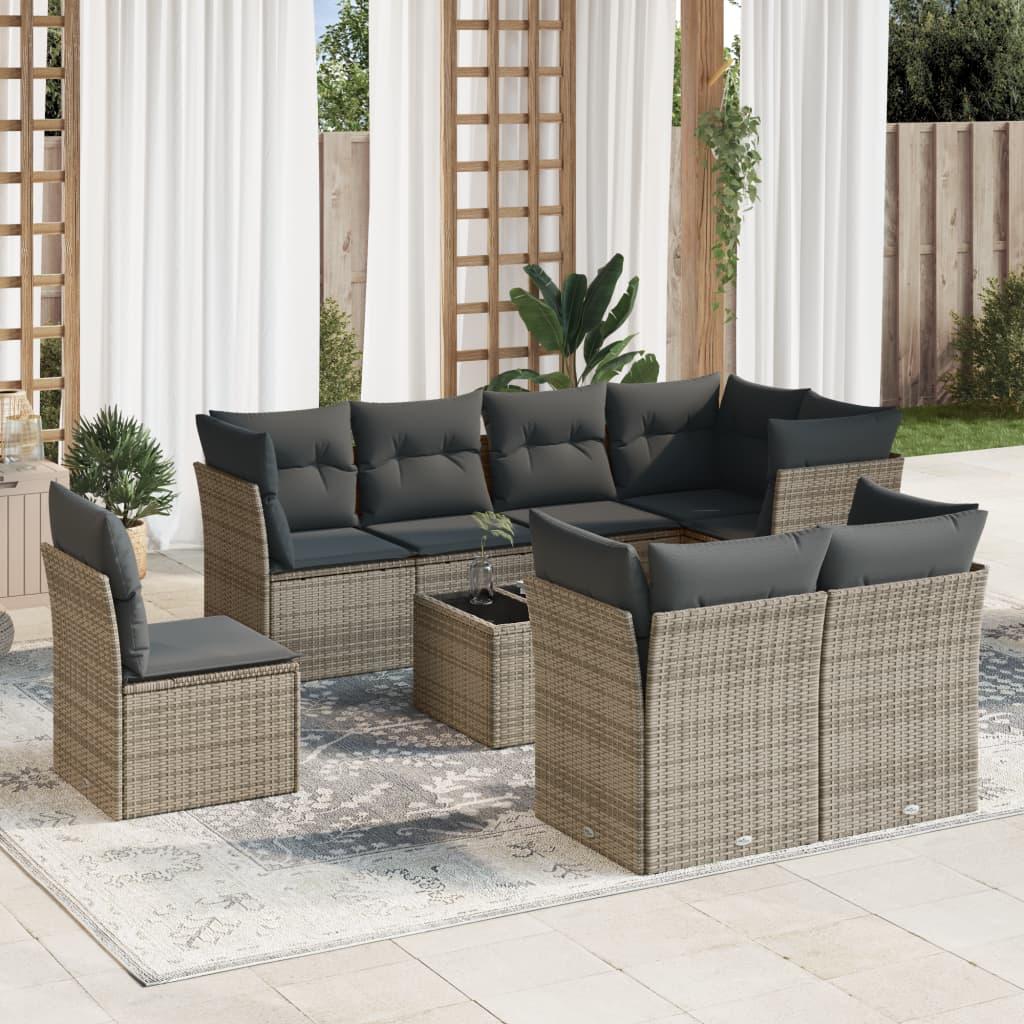 Sofasæt Til Haven 9 Dele Med Hynder Polyrattan Beige - Grå / Med bord