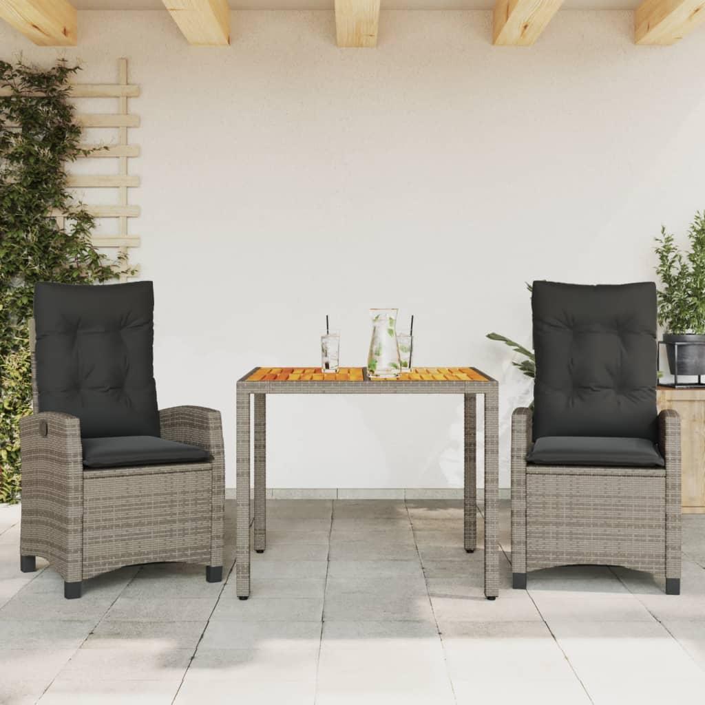 Spisebordssæt Til Haven 5 Dele Med Hynder Polyrattan Grå - 2 / Uden fodskammel / 90 cm bordlængde