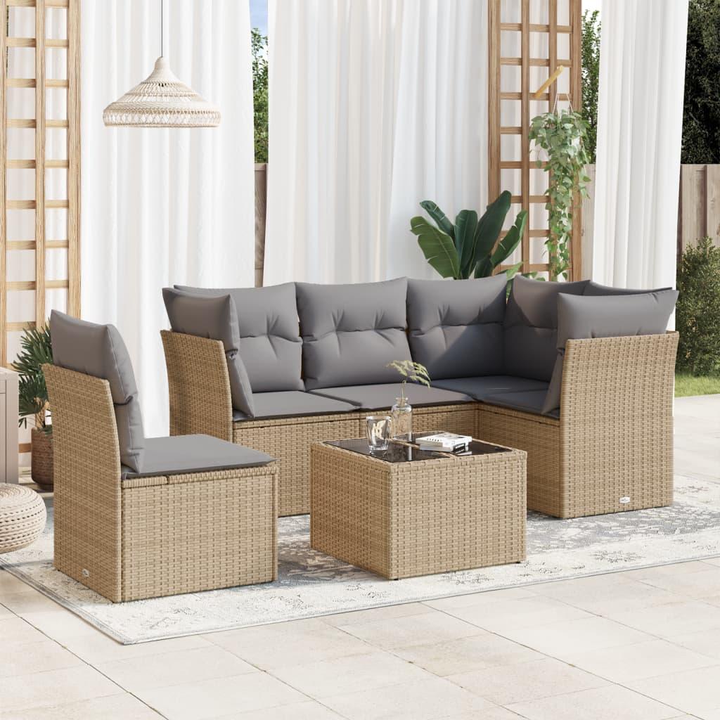 Sofasæt Til Haven 5 Dele Med Hynder Polyrattan Sort - beige og grå / Med bord