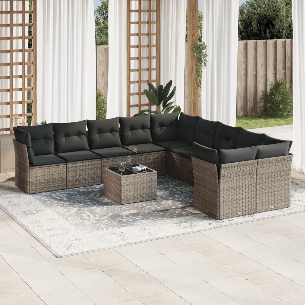 Sofasæt Til Haven 11 Dele Med Hynder Polyrattan - Grå / Med bord