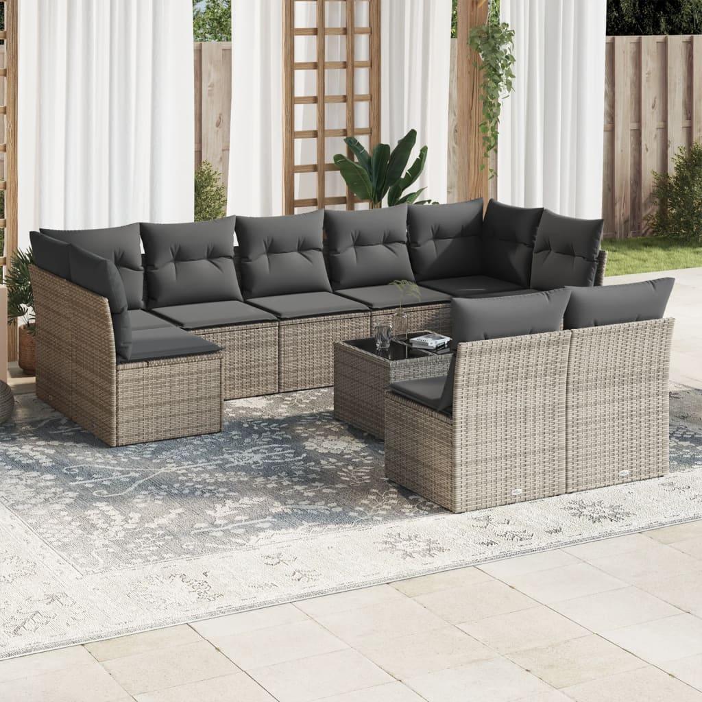 Sofasæt Til Haven 9 Dele Med Hynder Polyrattan - Grå / Med bord