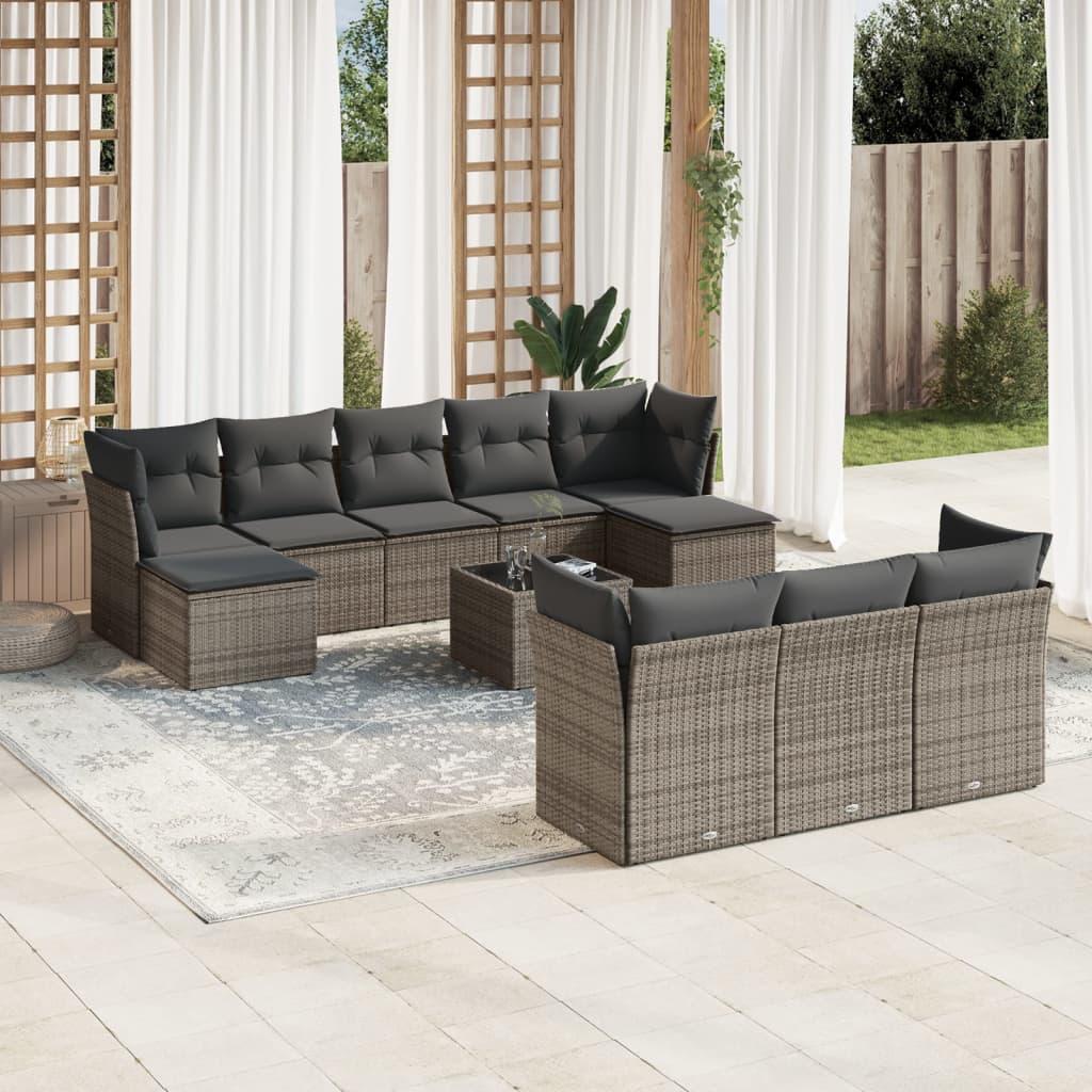 Sofasæt Til Haven 10 Dele Med Hynder Polyrattan - Grå / Med bord