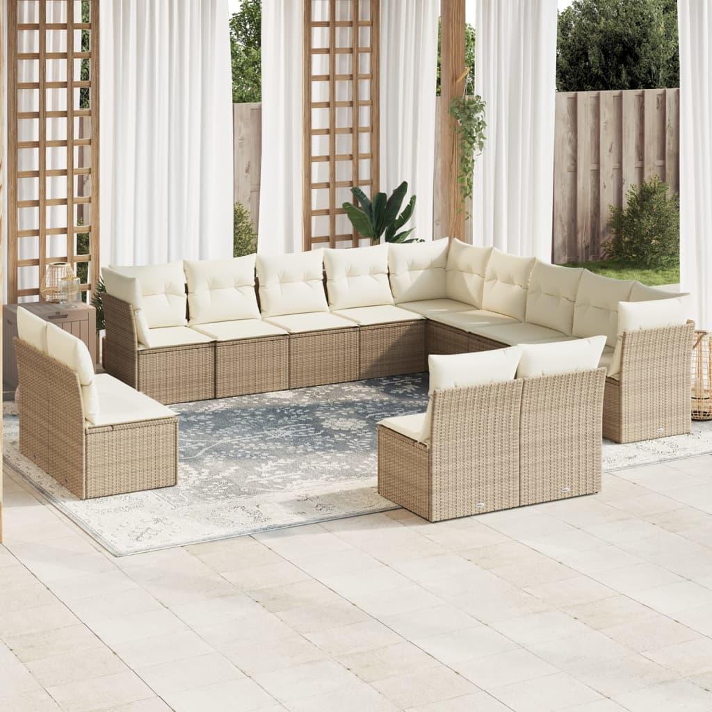 Sofasæt Til Haven 13 Dele Med Hynder Polyrattan - beige og cremefarvet / Uden bord