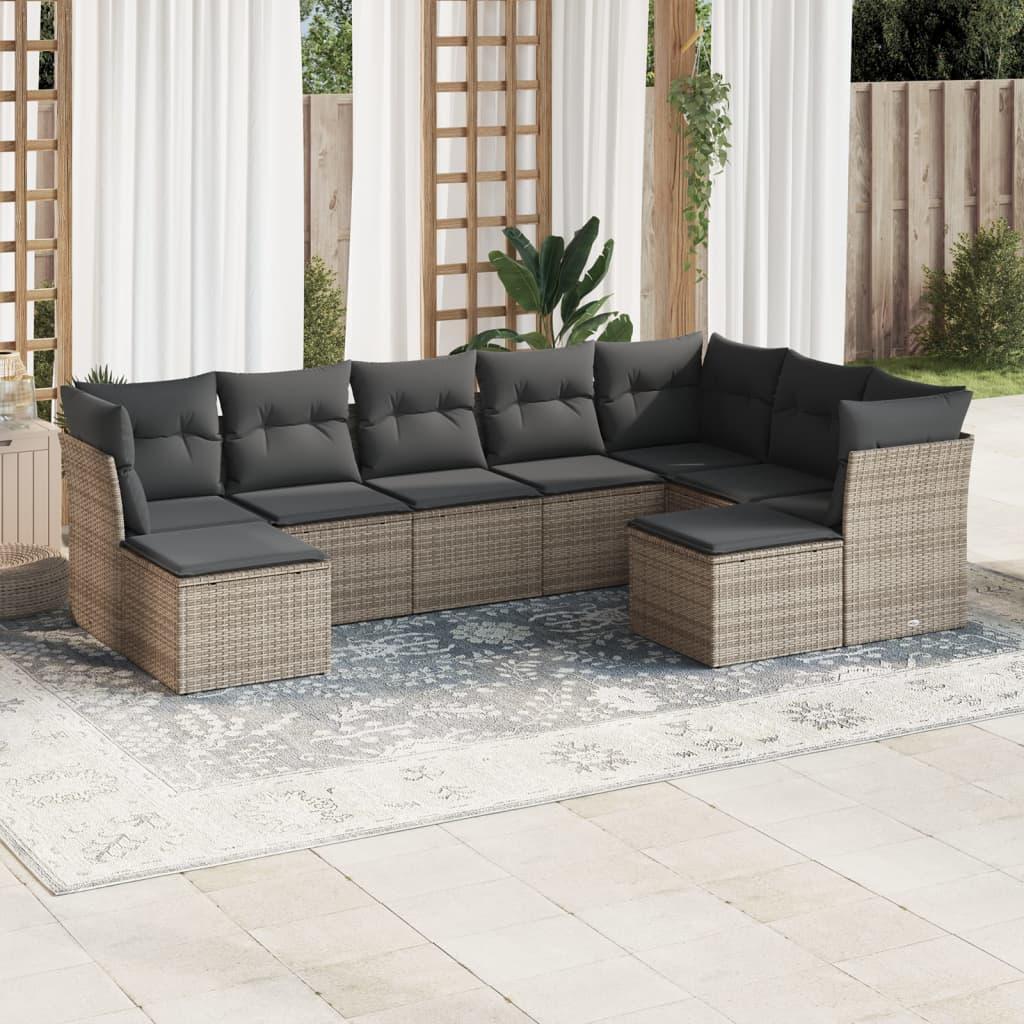 Sofasæt Til Haven 9 Dele Med Hynder Polyrattan - Grå / Uden bord