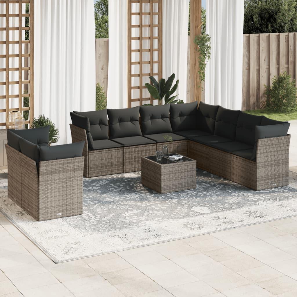 Sofasæt Til Haven 9 Dele Med Hynder Polyrattan - Grå / Med bord