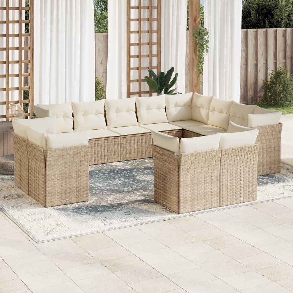 Sofasæt til haven i polyrattan - 12 dele med hynder, beige