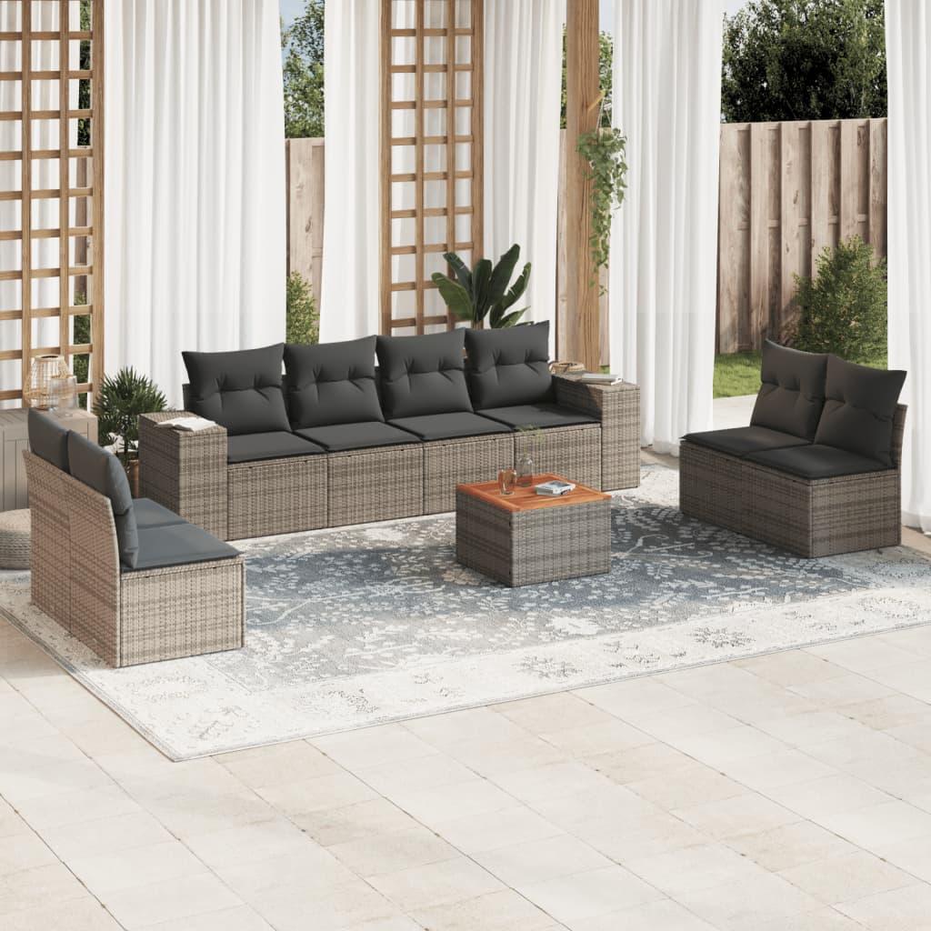 Sofasæt Til Haven 9 Dele Med Hynder Polyrattan Beige - Grå