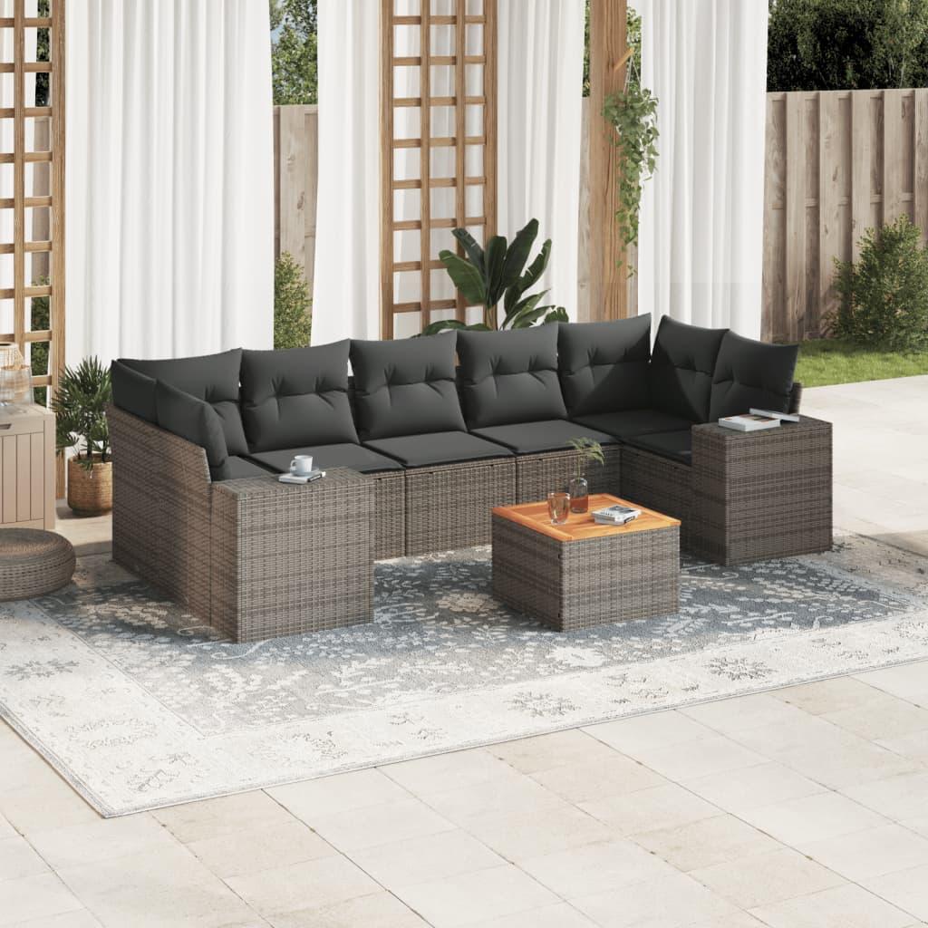 Sofasæt til haven - 8 dele med hynder i polyrattan, grå