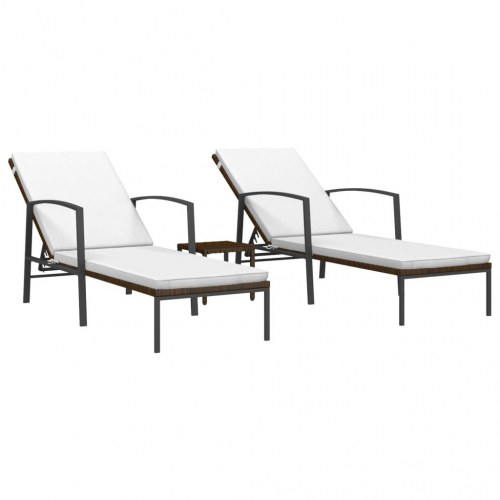 Liggestole 2 stk. med bord polyrattan brun