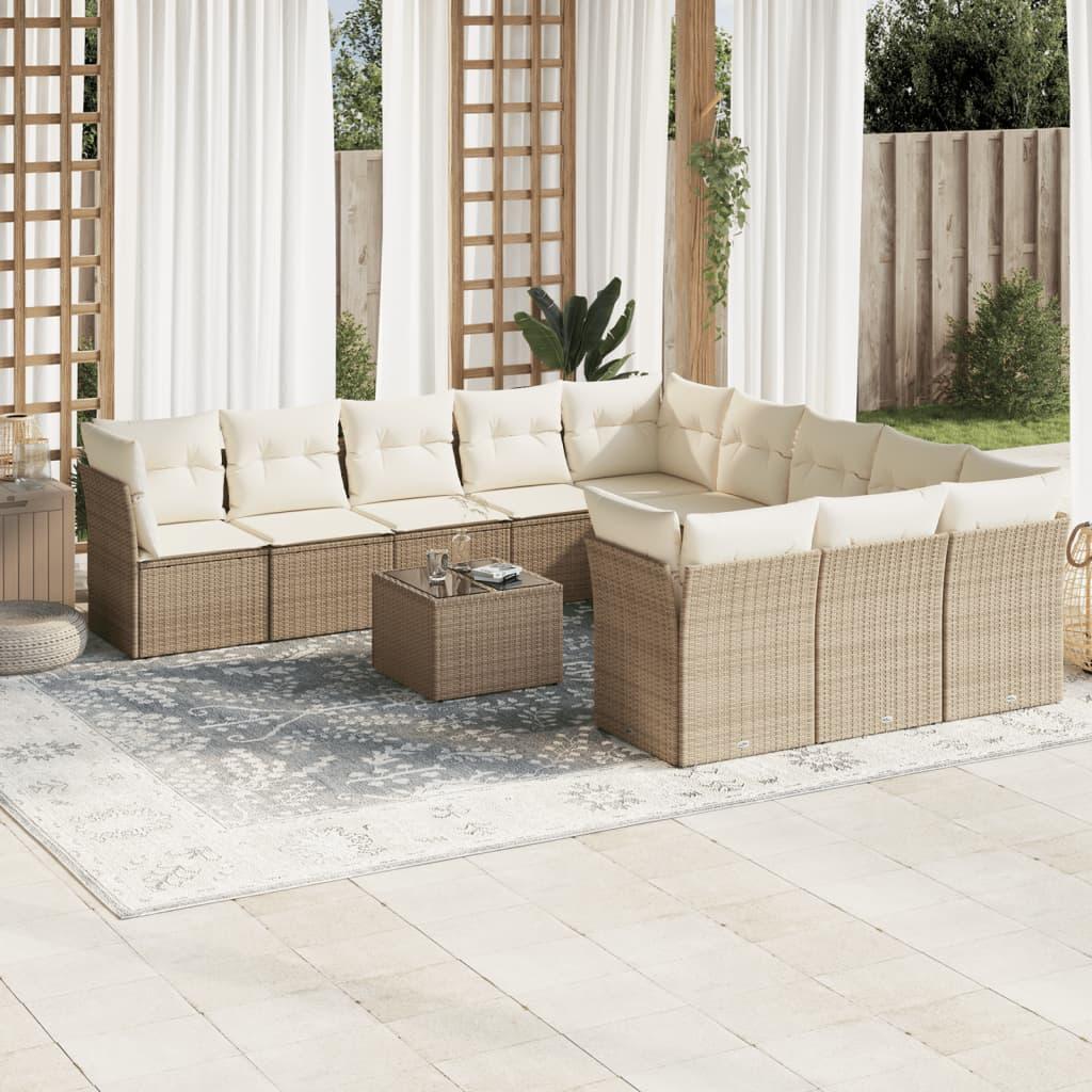 Sofasæt til haven i polyrattan - 12 dele med hynder, beige
