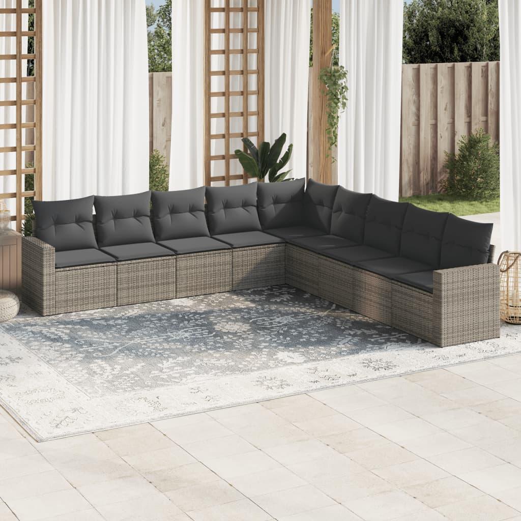 Sofasæt Til Haven 9 Dele Med Hynder Polyrattan Beige - Grå / Uden bord