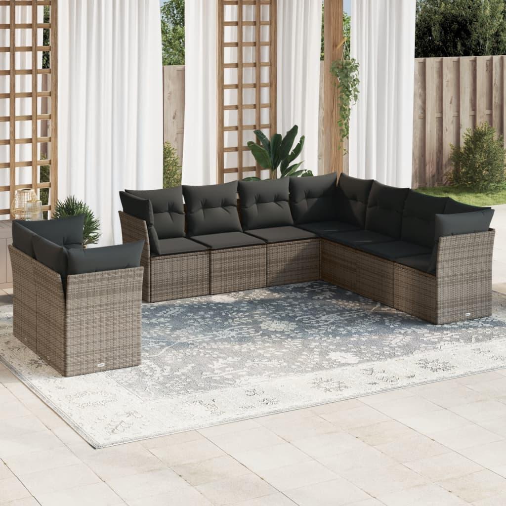Sofasæt Til Haven 9 Dele Med Hynder Polyrattan - Grå / Uden bord