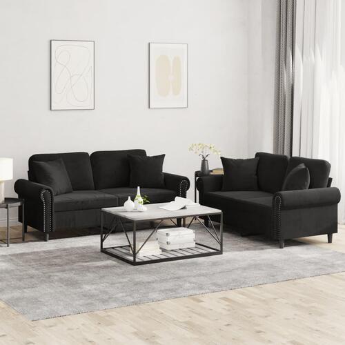 Sofasæt 2 dele med puder velour sort